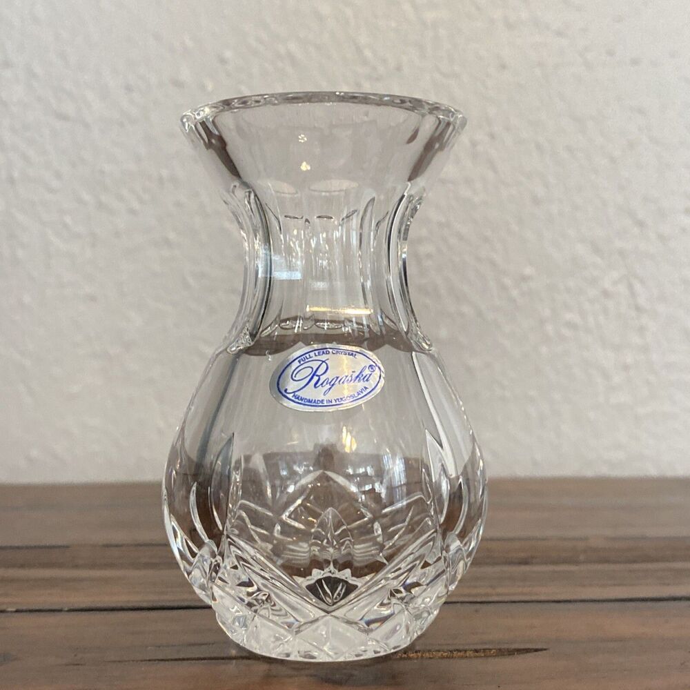 GORGEOUS ROGASKA LEAD CRYSTAL YUGOSLAVIA FLARED CUT VASE FLARED MINI 3.5”